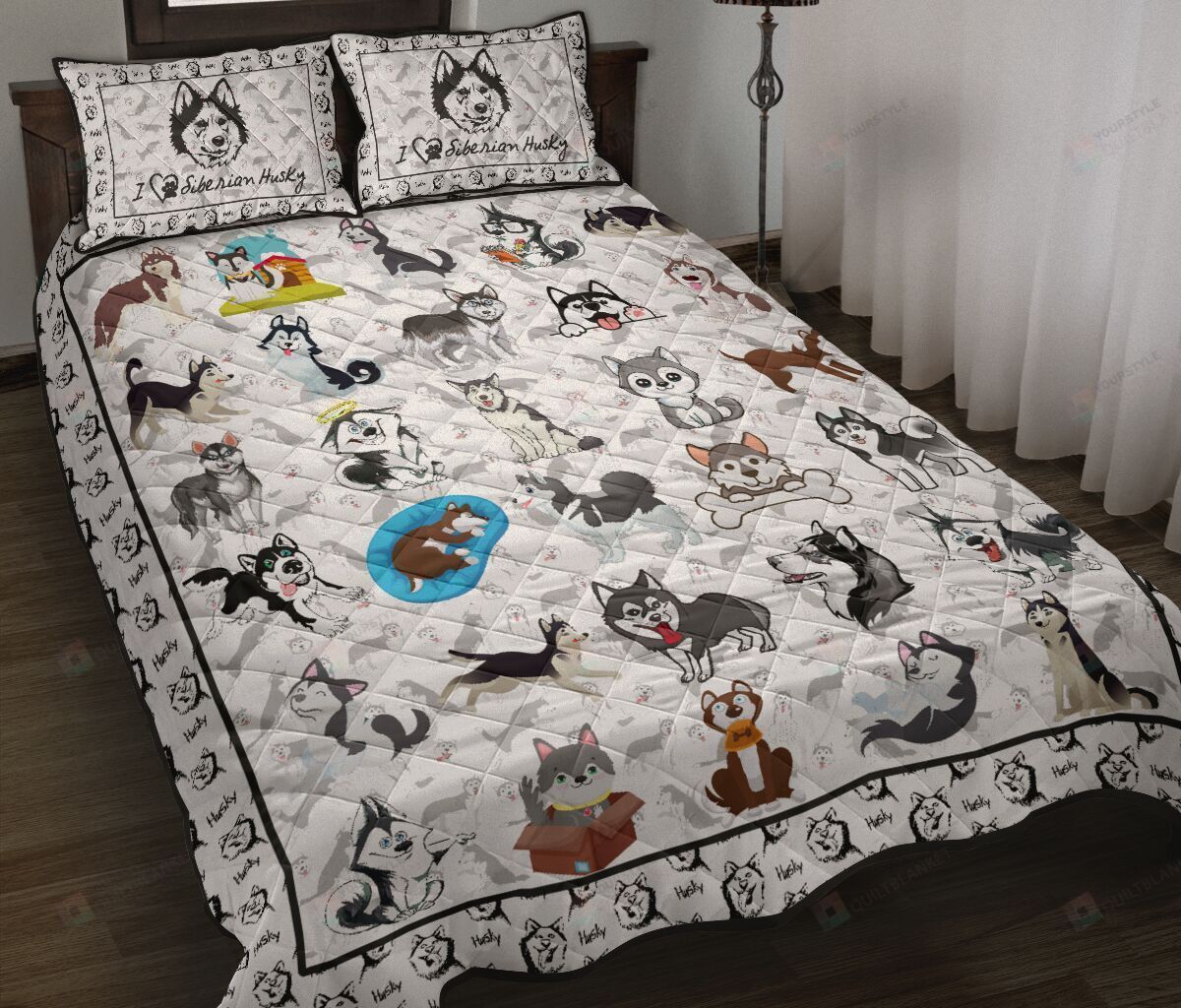 I Love Siberian Husky Quilt Bedding Set