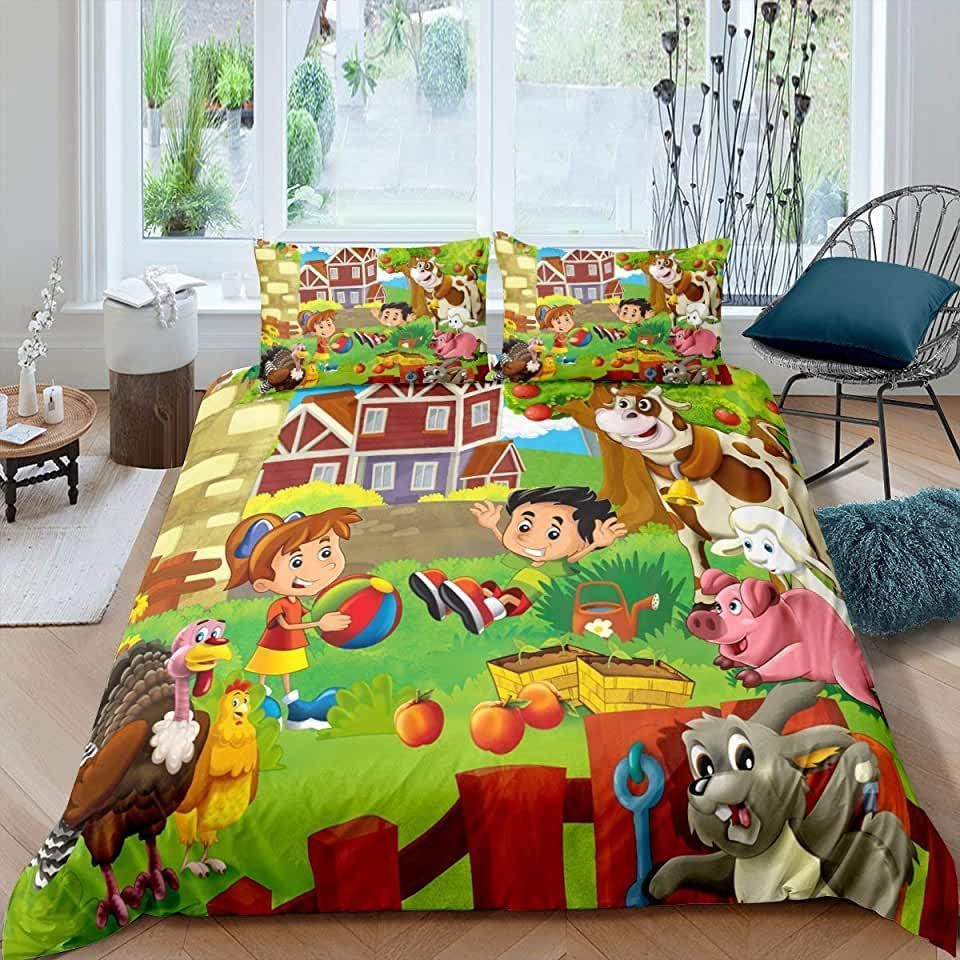 Happy Farm Animals Bedding Set Bed Sheet Spread Comforter Duvet Cover Bedding Sets