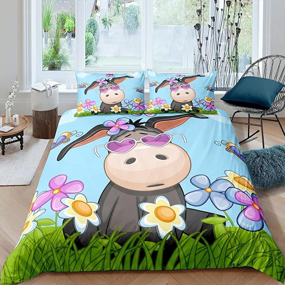 Donkey In Flower Garden Bedding Set Bed Sheets Spread Comforter Duvet Cover Bedding Sets