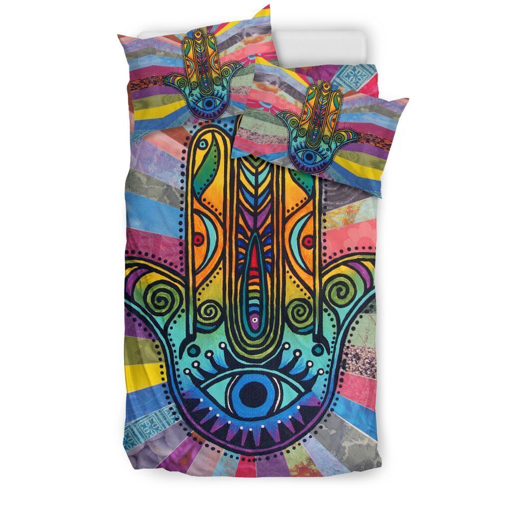 Hippie Hamsa Lover Bedding Set Cotton Bed Sheets Spread Comforter Duvet Cover Bedding Sets