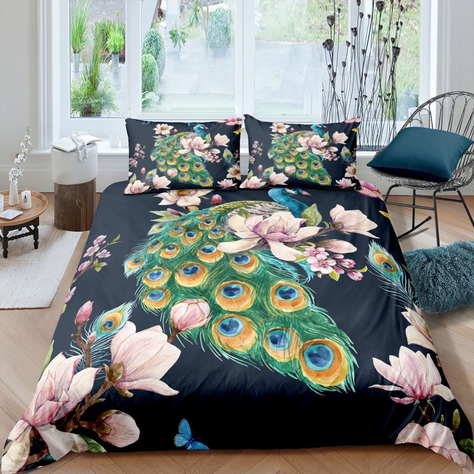 Peacock Flower Pattern Bedding Set Bed Sheets Spread Comforter Duvet Cover Bedding Sets