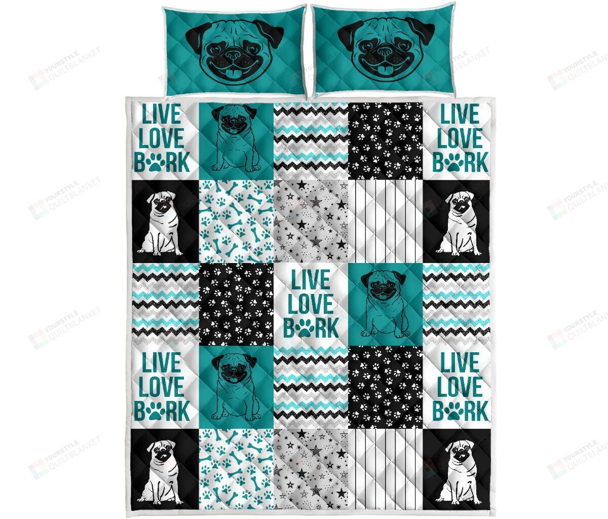 Love Pug Live Love Bark Quilt Bedding Bed Sheets Spread Comforter Duvet Cover Bedding Sets