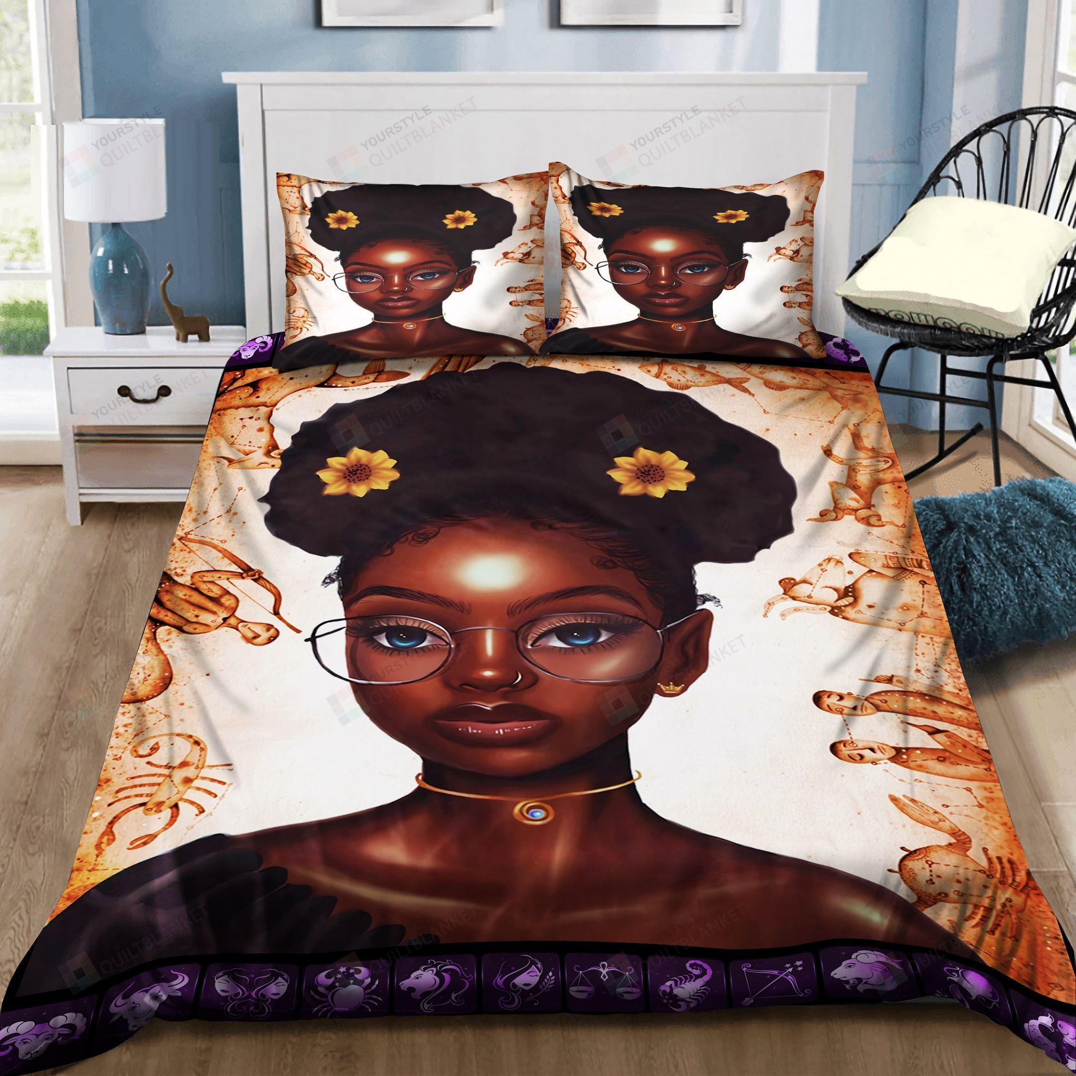 Beautiful Black Girl Scorpio Zodiac Bedding Set Bed Sheets Spread Comforter Duvet Cover Bedding Sets