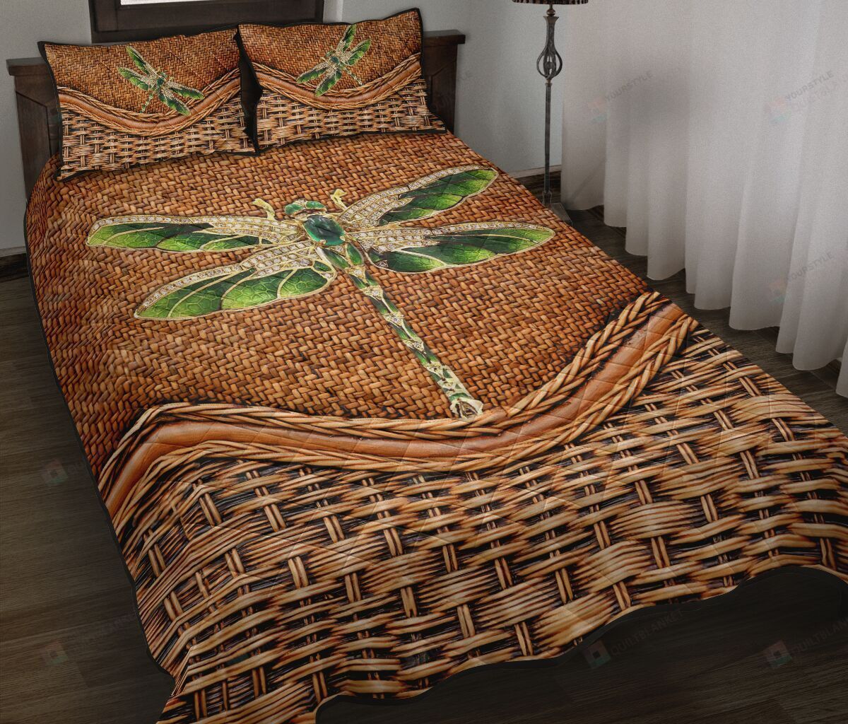 Dragonfly Bamboo Basket Style Quilt Bedding Set