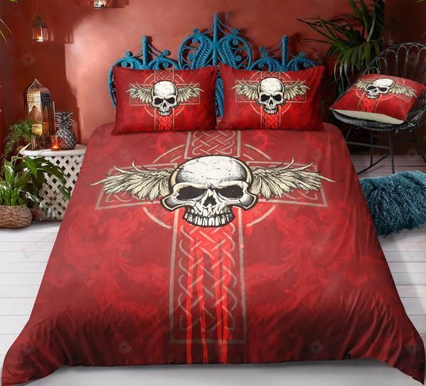 Skull Cotton Bed Sheets Spread Comforter Duvet Cover Bedding Sets