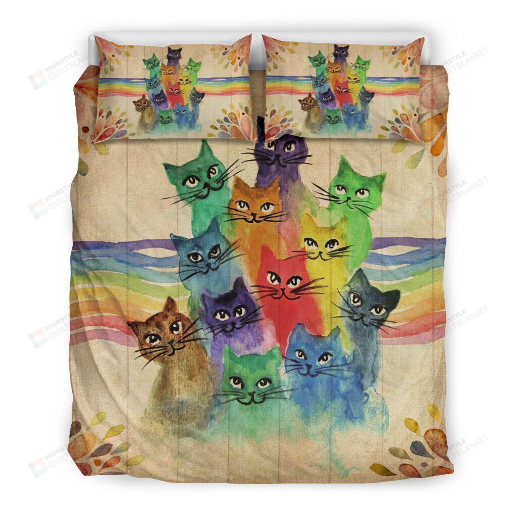 Colorful Cat Bedding Set Cotton Bed Sheets Spread Comforter Duvet Cover Bedding Sets