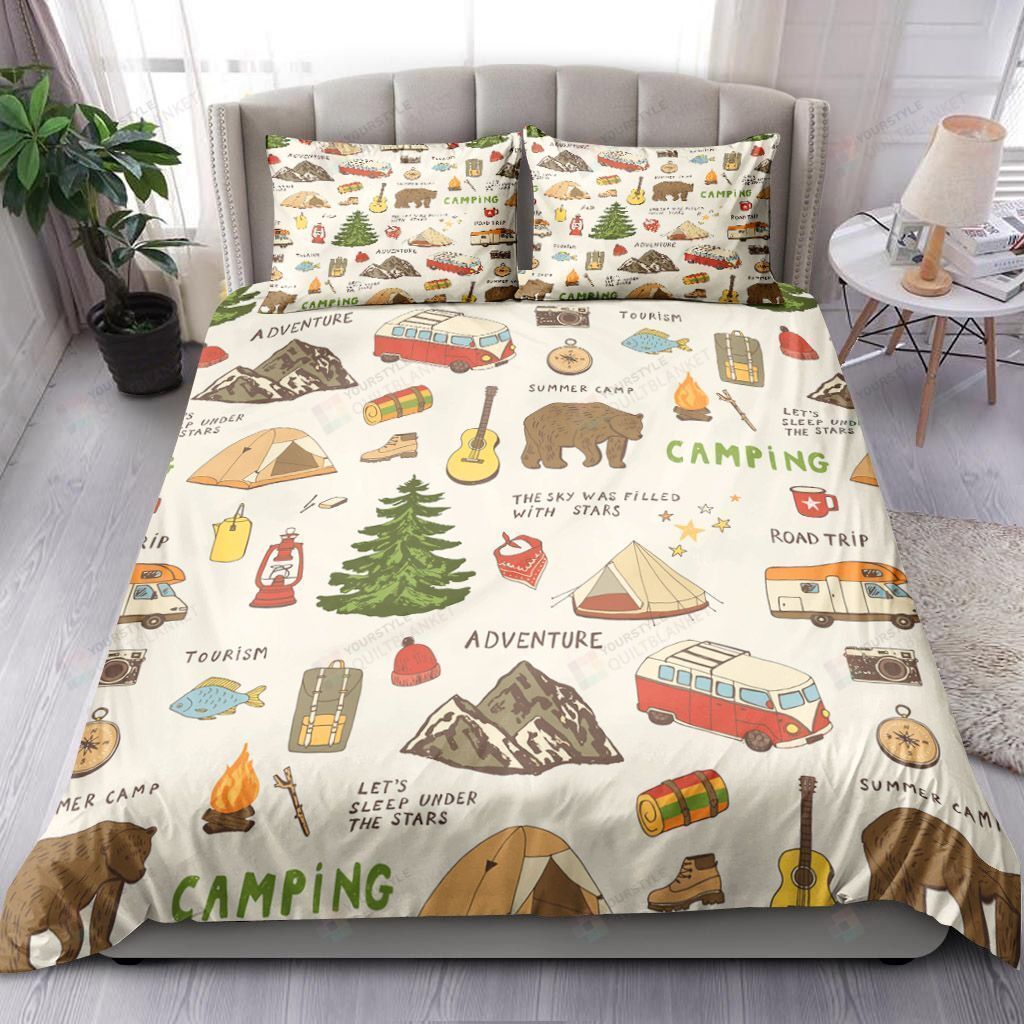 Camping Bear Bedding Set Bed Sheets Spread Comforter Duvet Cover Bedding Sets