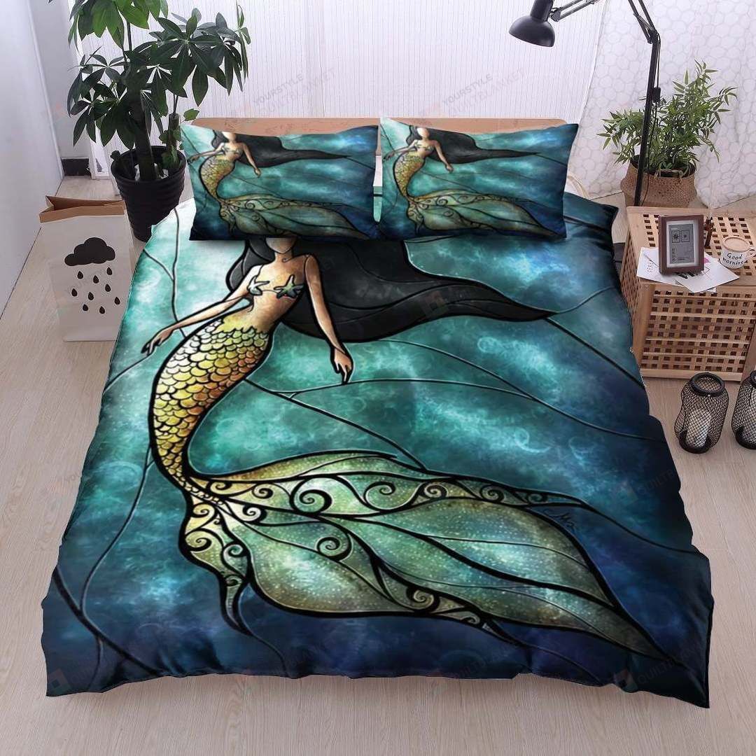 Mermaid Cotton Bed Sheets Spread Comforter Duvet Cover Bedding Sets