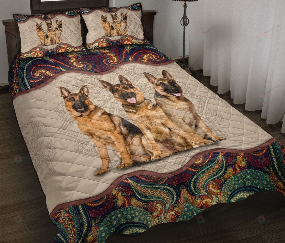 German Shepherd Abastract Mandala Quilt Bedding Set