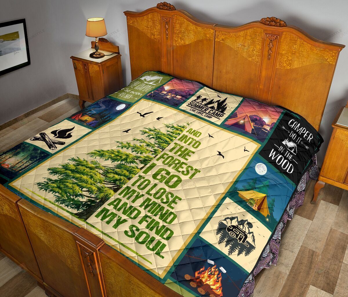 Camping Into The Forest Quilt Bedding Set