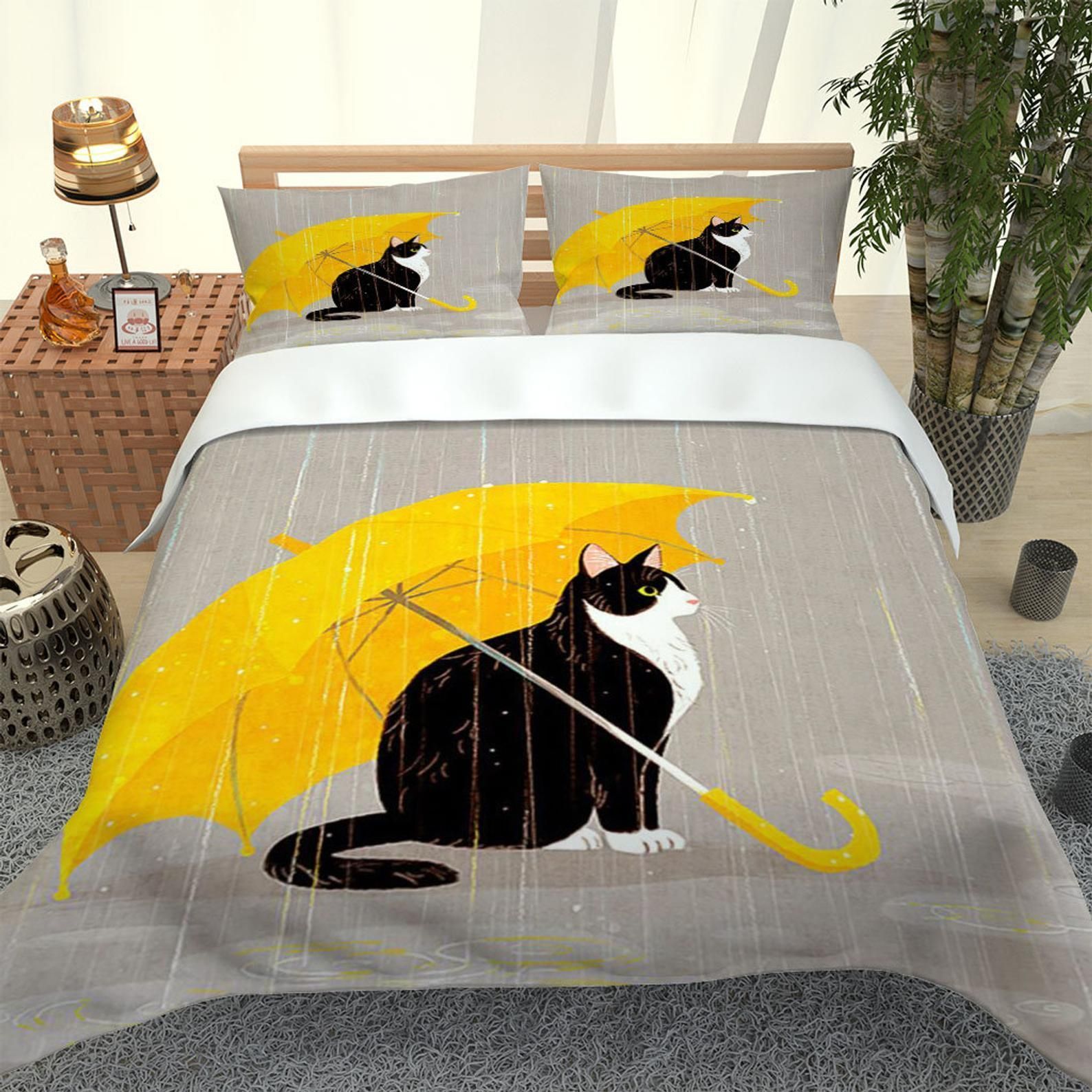 Cat In The Rain Bedding Set Bed Sheets Spread Comforter Duvet Cover Bedding Sets