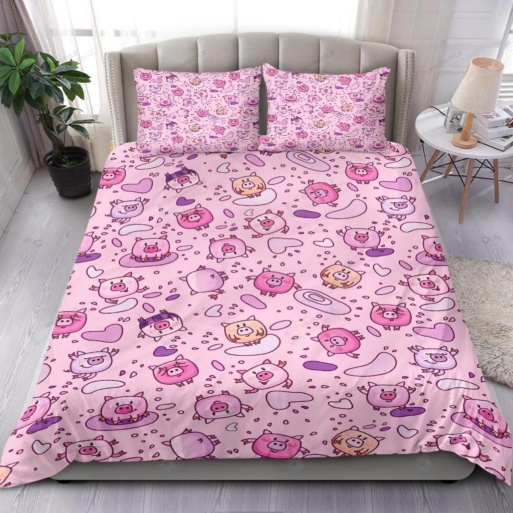 Cartoon Pig Pattern Bedding Set Bed Sheet Spread Comforter Duvet Cover Bedding Sets