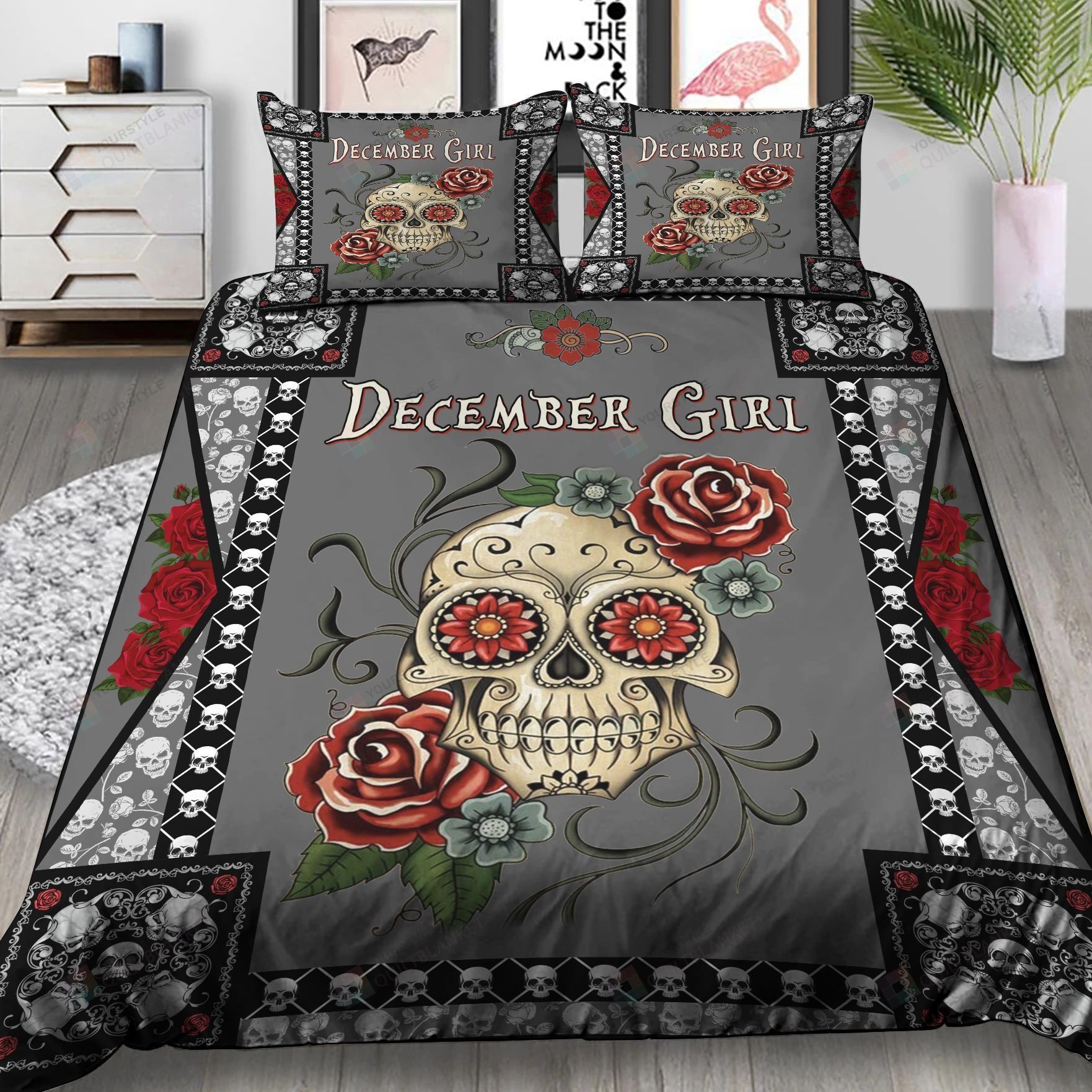 December Girl Skull Eye Rose Bedding Set Nh211024