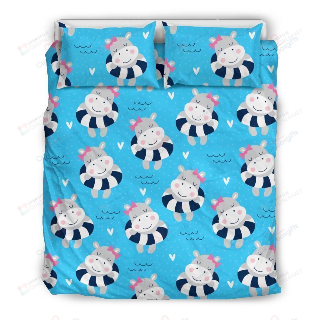 Hippo Cute Pattern Bedding Set Bed Sheets Spread Comforter Duvet Cover Bedding Sets