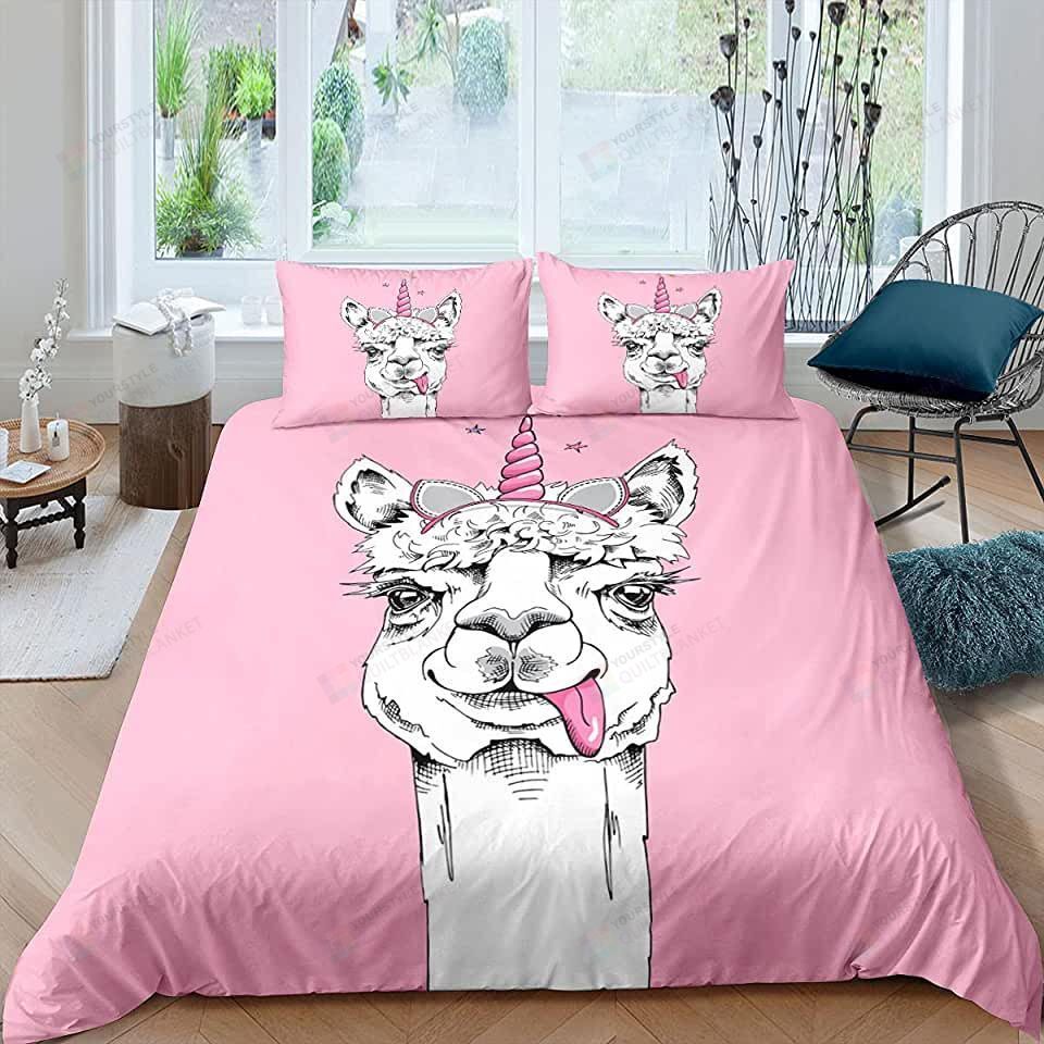 Llama Unicorn Pink Bedding Set Bed Sheets Spread Comforter Duvet Cover Bedding Sets