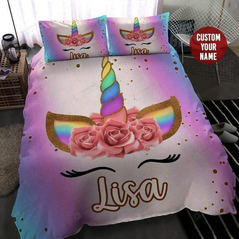 Funny Unicorn Face Duvet Cover Bedding Set With Name