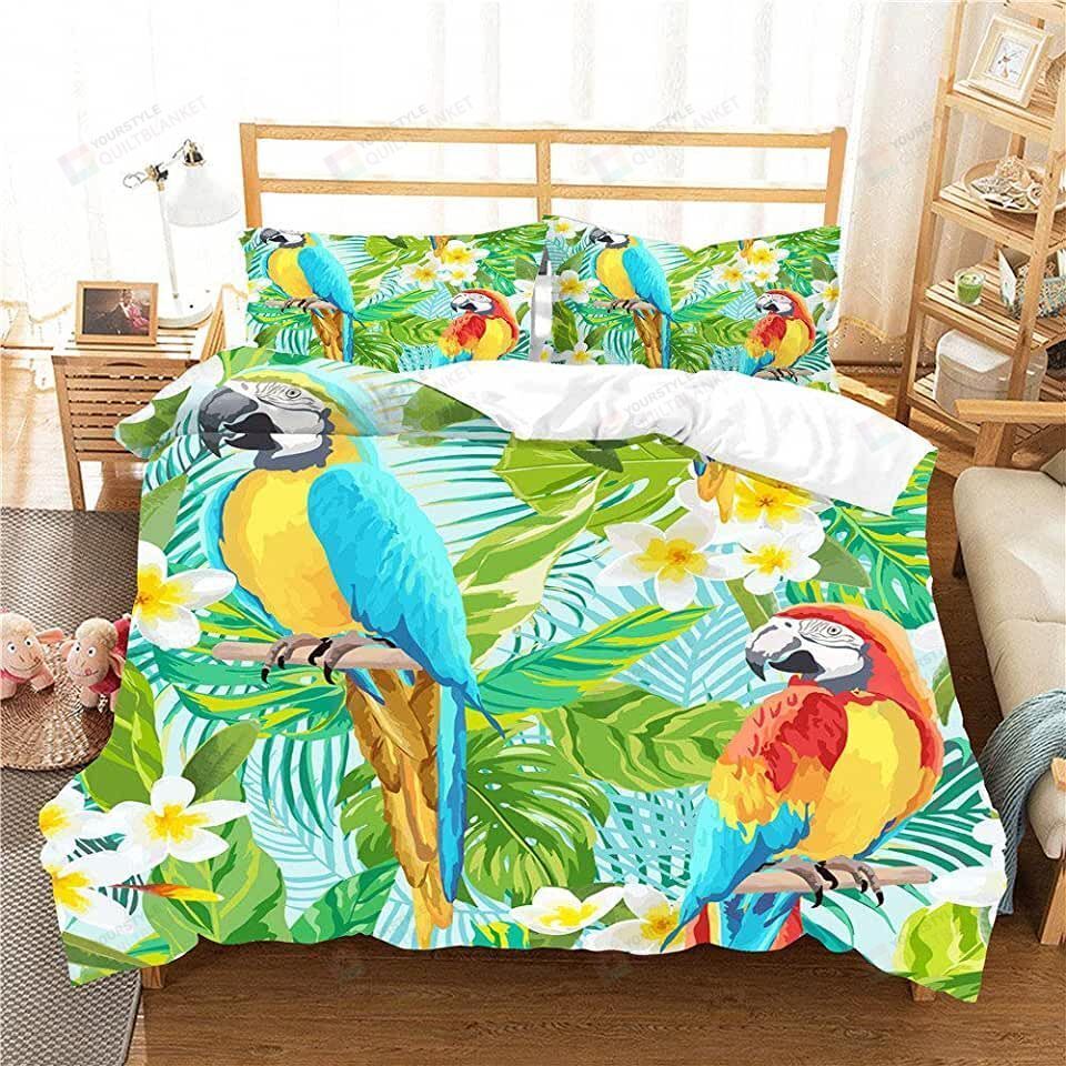 Parrot And Tropical Leaf Flower Bedding Set Bed Sheets Spread Comforter Duvet Cover Bedding Sets