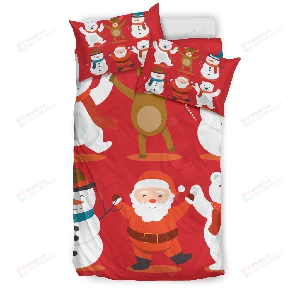 Santa Clause Snowman And Polar Bear Merry Christmas Bedding Set Bed Sheets Spread Comforter Duvet Cover Bedding Sets