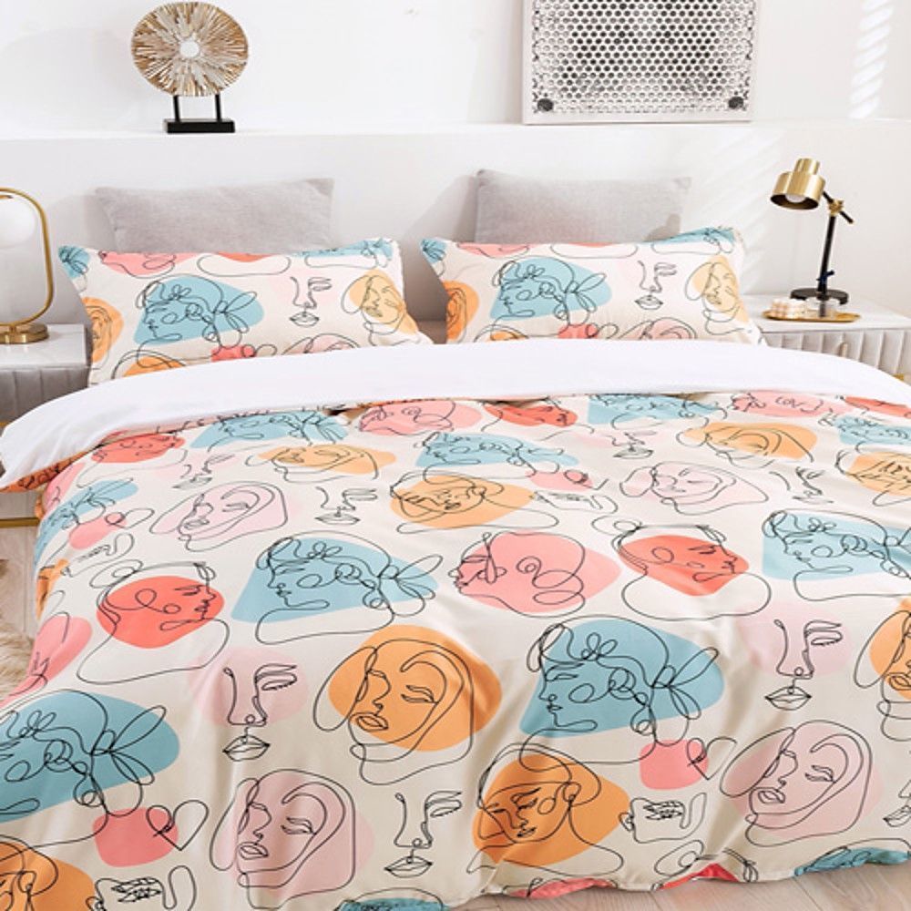 Line Draw Faces Art Pattern Bedding Set Cotton Bed Sheets Spread Comforter Duvet Cover Bedding Sets