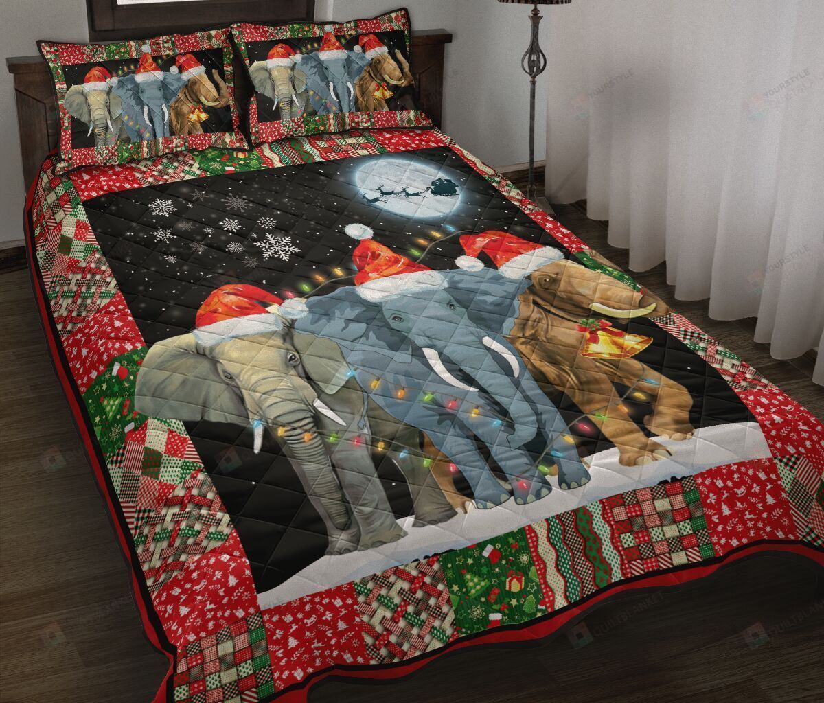 Elephant Christmas Quilt Bedding Set