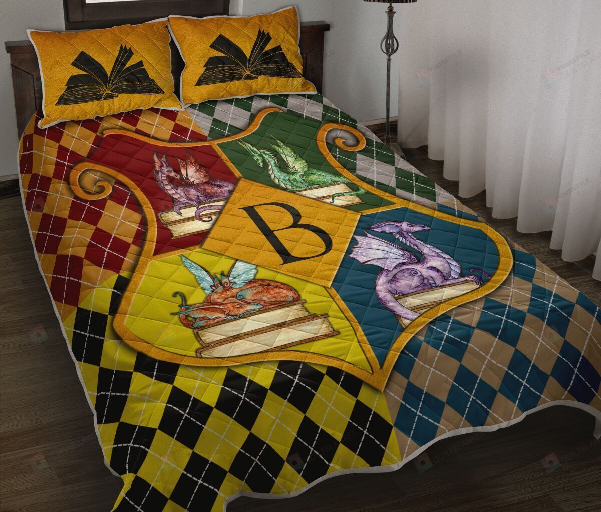 Book Rhombus Pattern Quilt Bedding Set