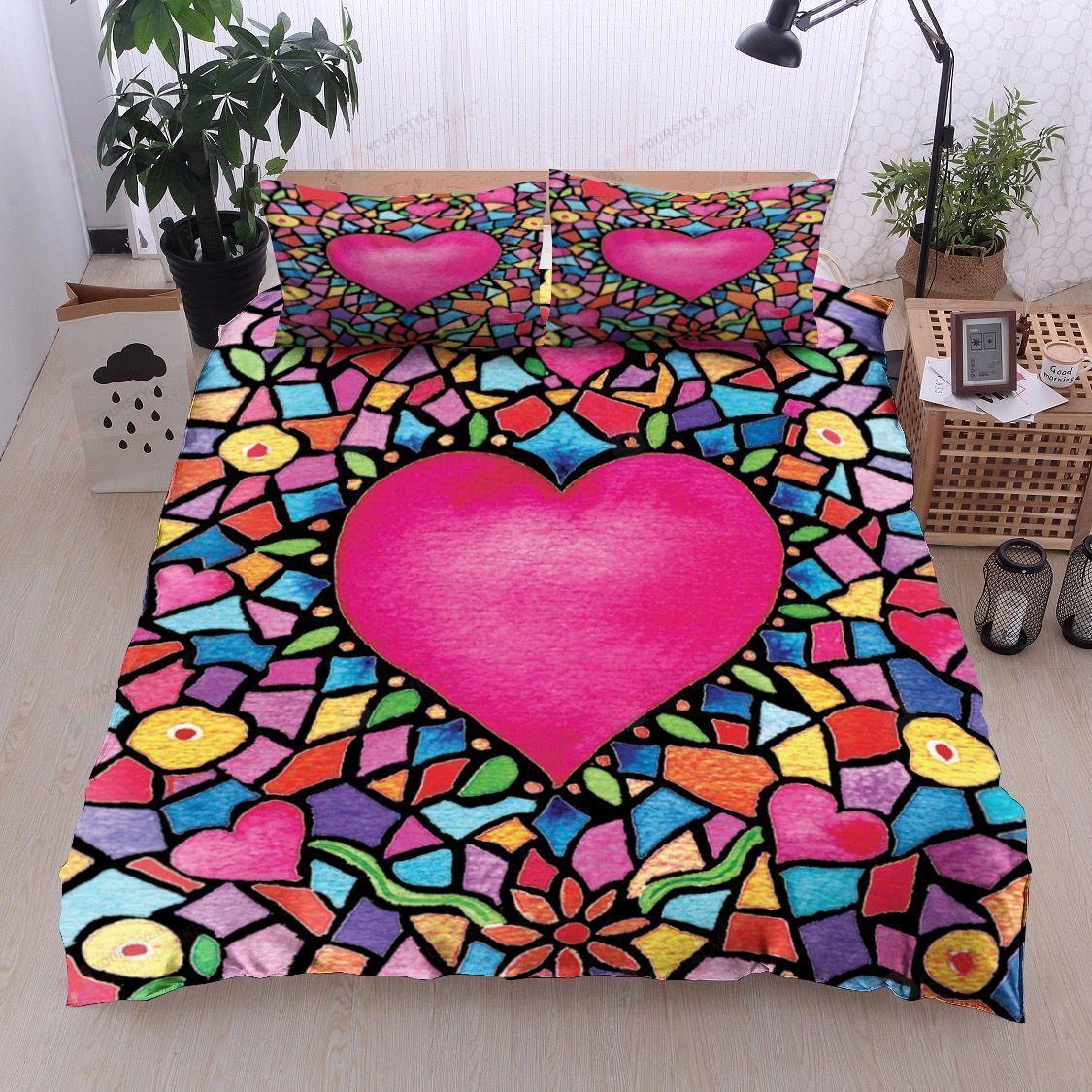 Heart Cotton Bed Sheets Spread Comforter Duvet Cover Bedding Sets