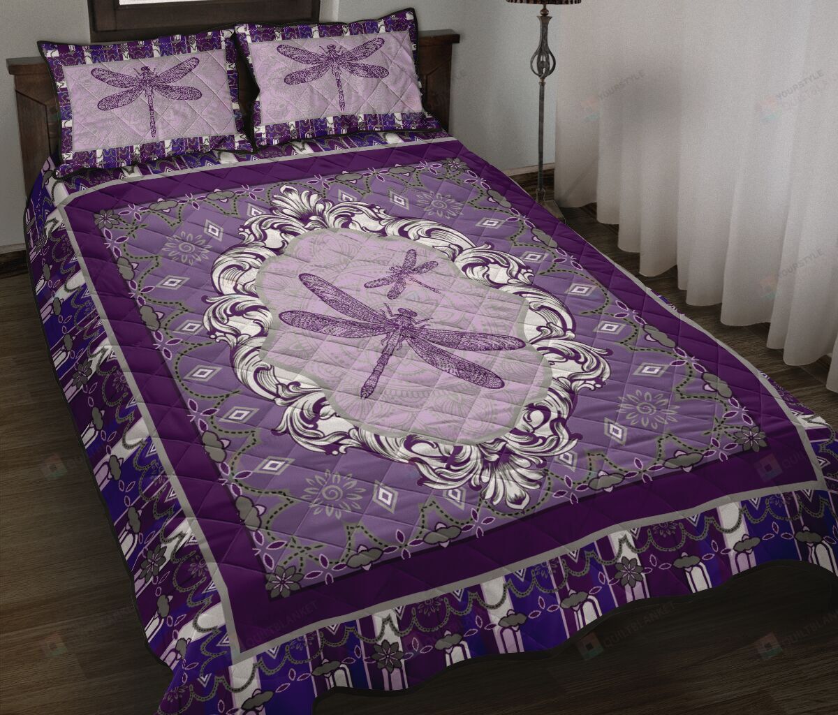 Dragonfly Mandala Bright Purple Quilt Bedding Set