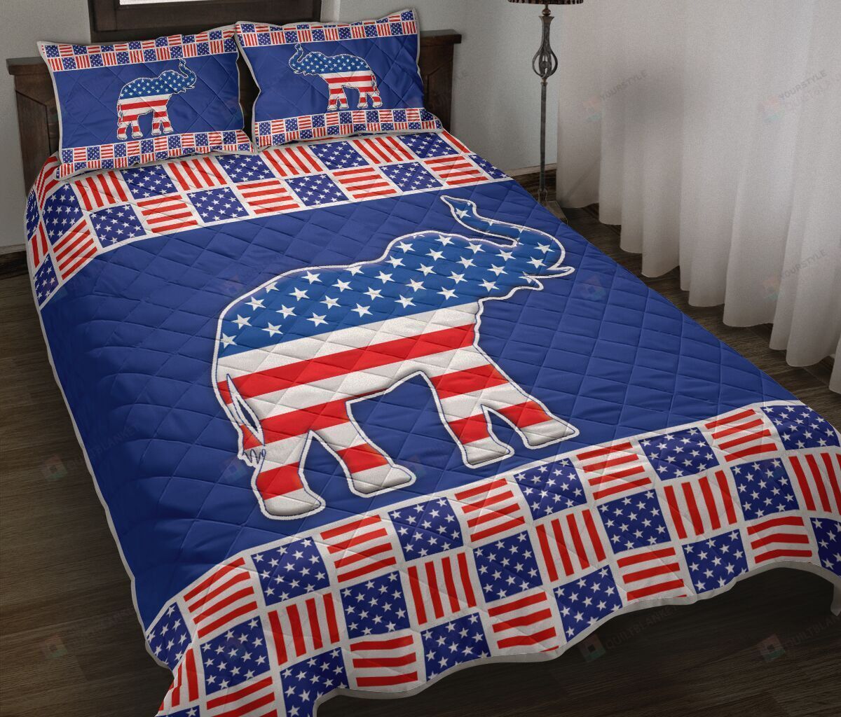 Elephant July 4th USA Quilt Bedding Set