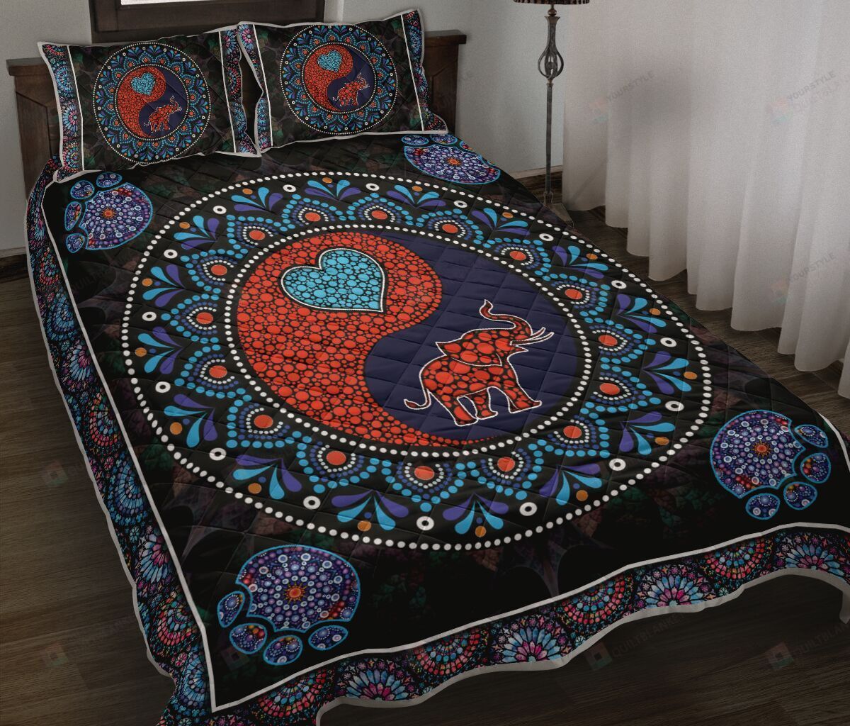 Elephant YinYang Dot Art Quilt Bedding Set