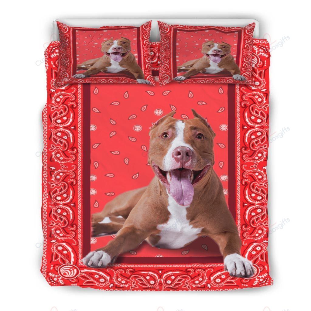 Pit Bull Red Bandana Pattern Bedding Set Bed Sheets Spread Comforter Duvet Cover Bedding Sets