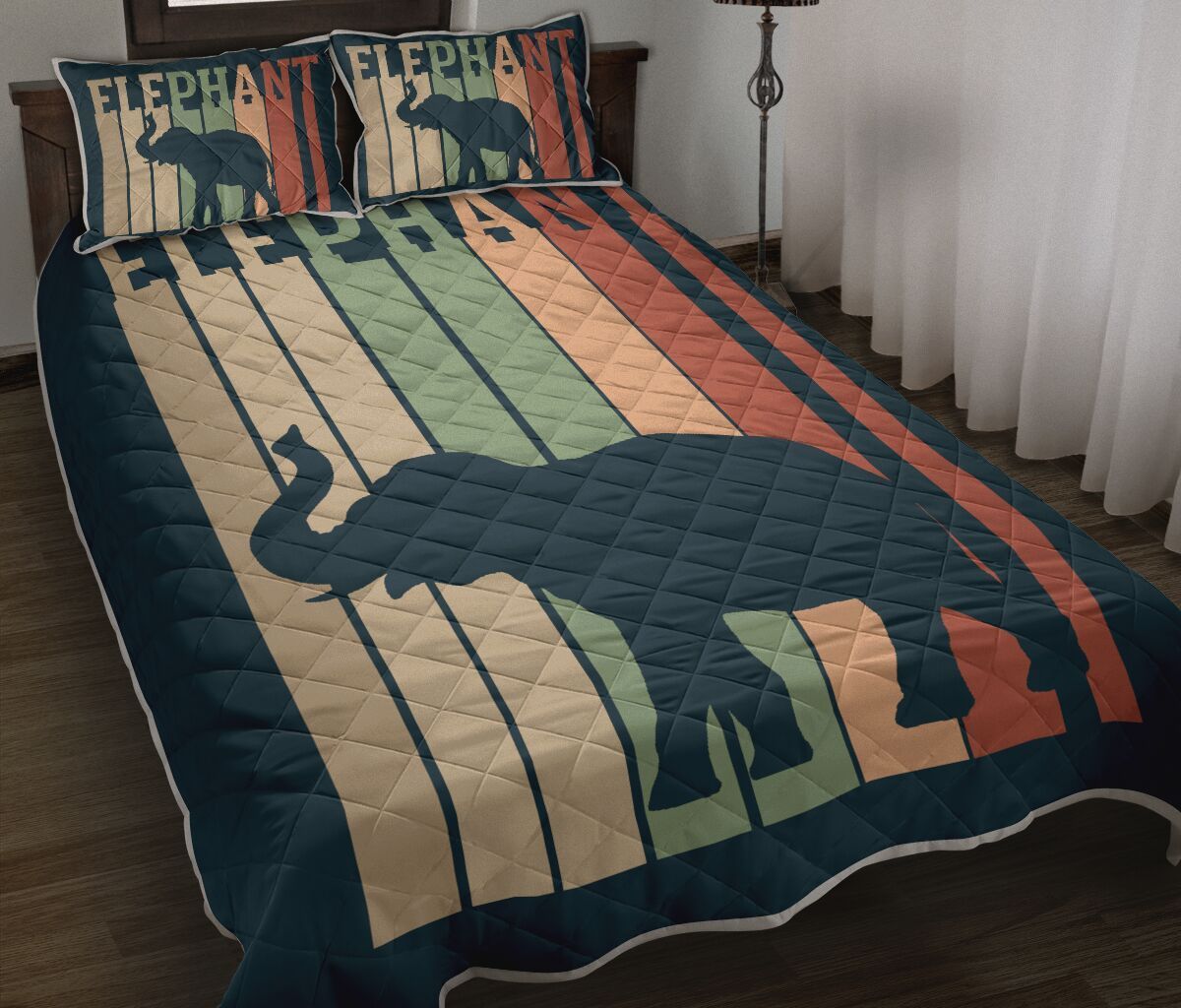 Elephant Color Vintage Quilt Bedding Set