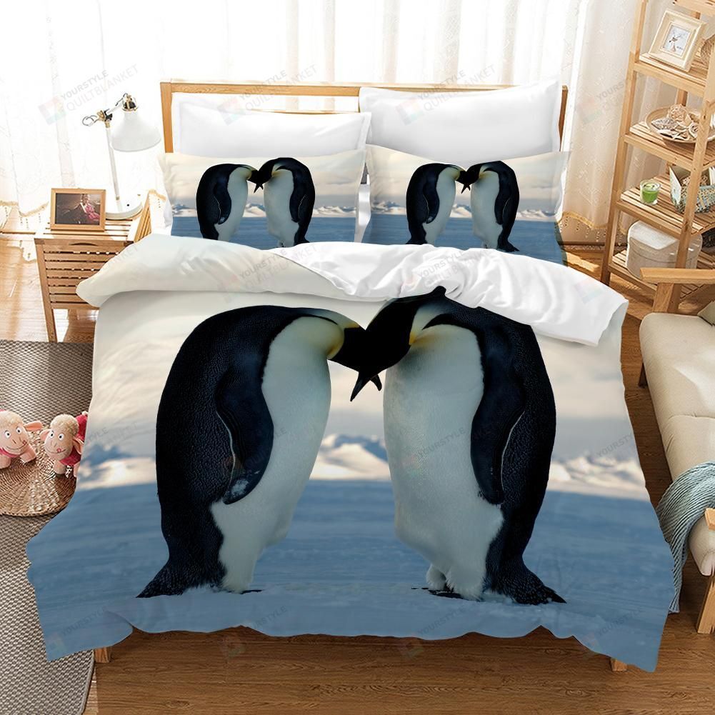 3D Polar Couple Penguin Bed Sheets Duvet Cover Bedding Set