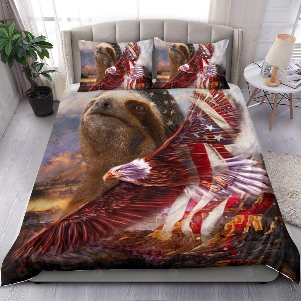 Sloth American Eagle American Independence Day Bedding Set Patriotic Eagles Bed Sheets Spread Comforter Duvet Cover Bedding Sets