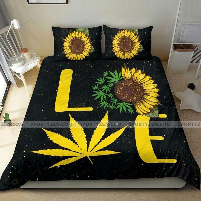 Love Sunflower And Weed Duvet Cover Bedding Set