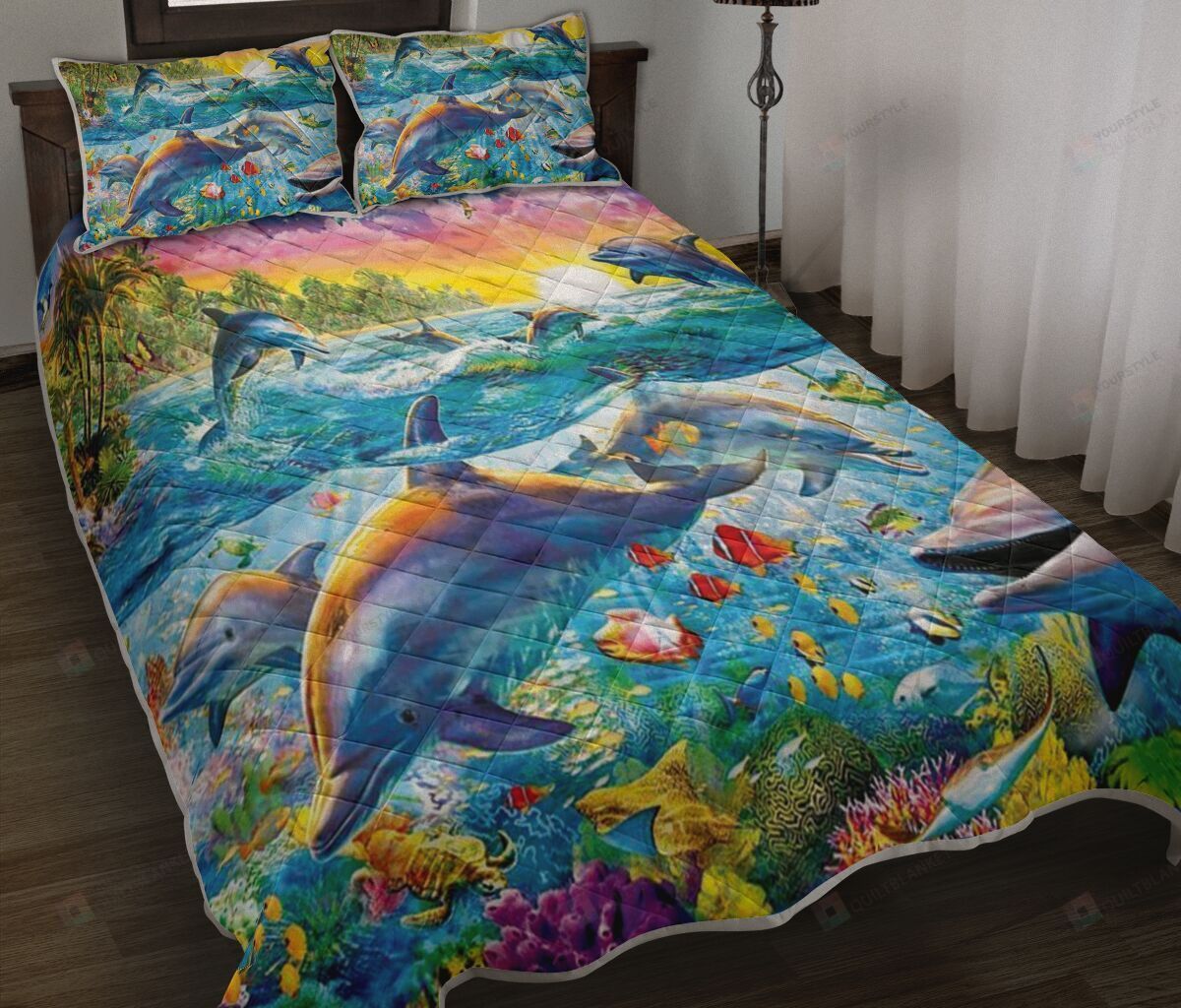 Dolphin Under The Ocean Quilt Bedding Set