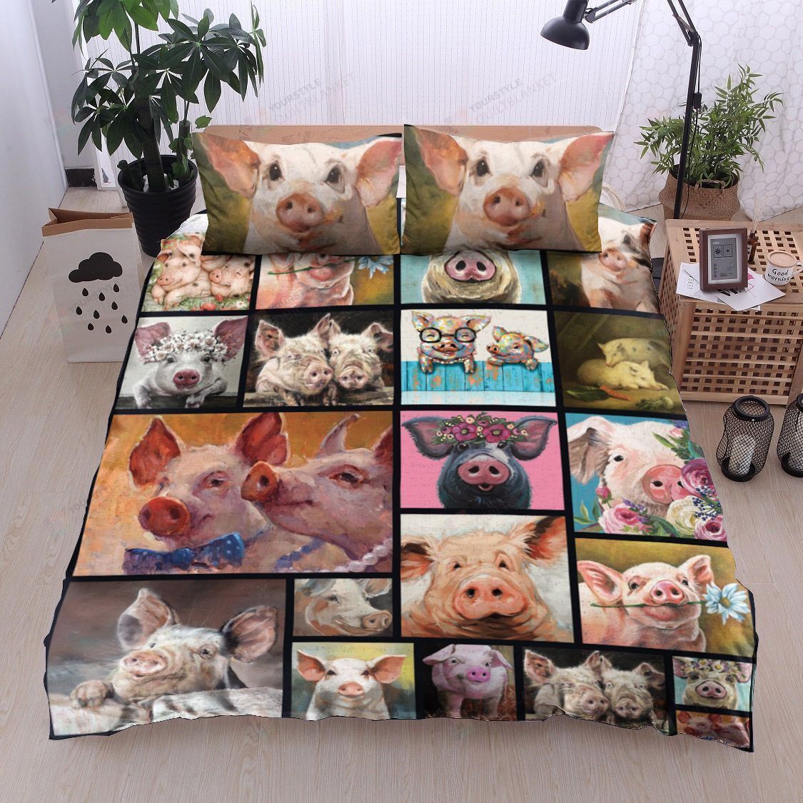 Pig Cotton Bed Sheets Spread Comforter Duvet Cover Bedding Sets