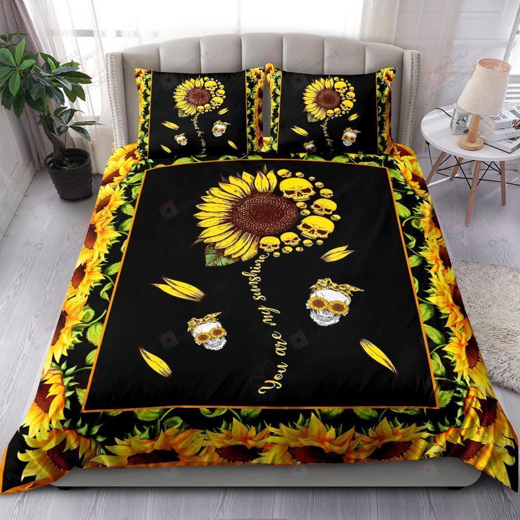 Skull And Sunflower You Are My Sunshine Bedding Set Bed Sheets Spread Comforter Duvet Cover Bedding Sets