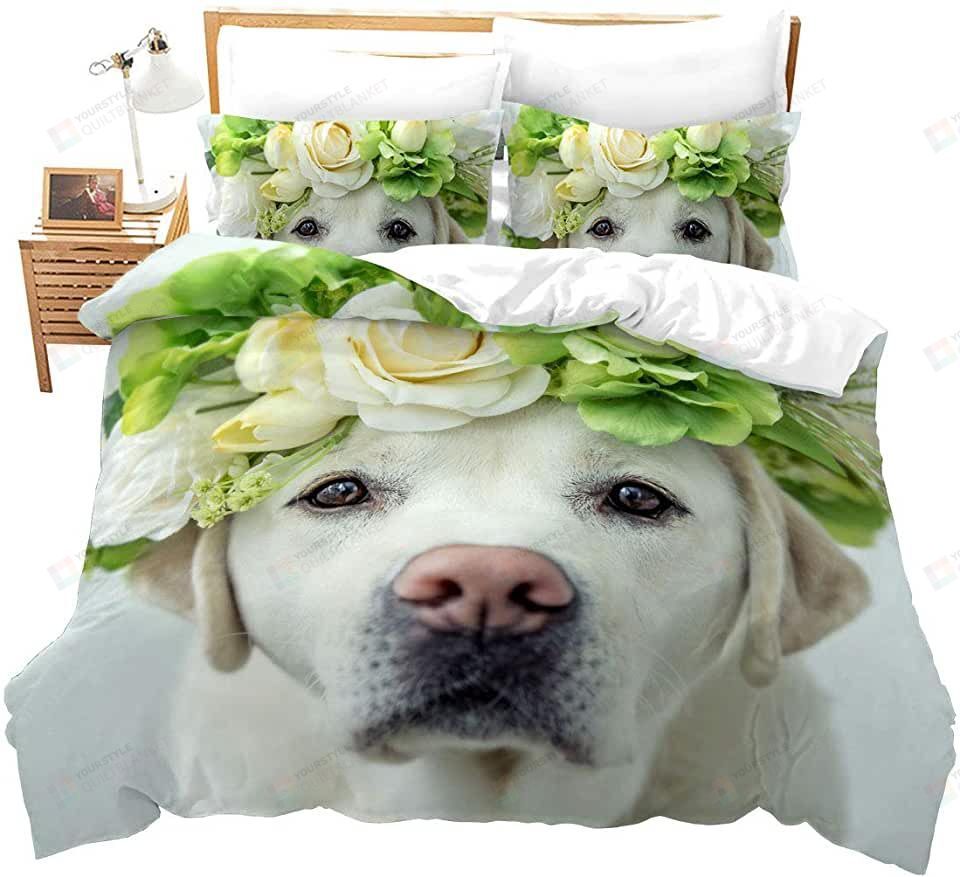 Labrador Dog Flower Bedding Set Bed Sheets Spread Comforter Duvet Cover Bedding Sets