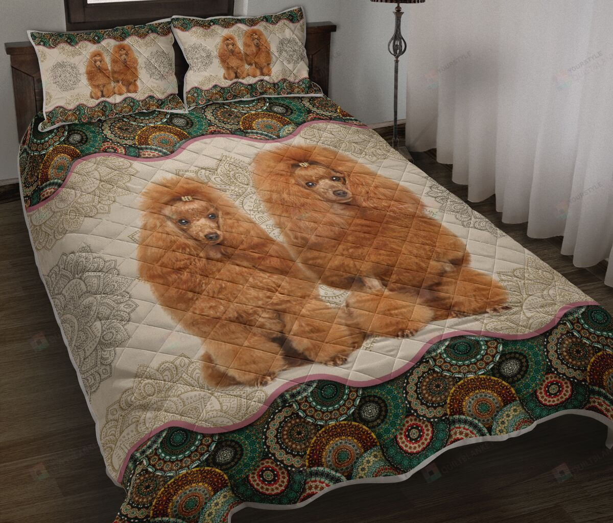 Poodle Dog Vintage Mandala Quilt Bedding Set