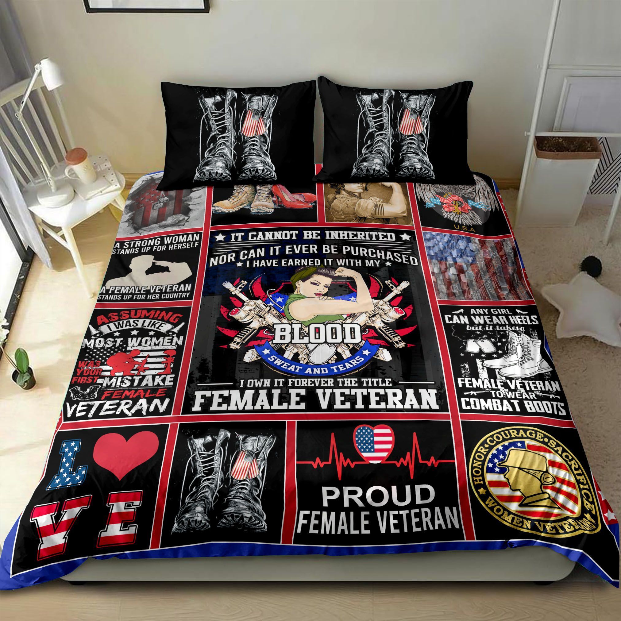 Proud Female Veteran Bedding Set Bed Sheets Spread Comforter Duvet Cover Bedding Sets