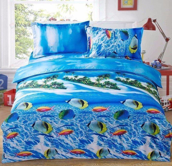 Ocean Cotton Bed Sheets Spread Comforter Duvet Cover Bedding Sets