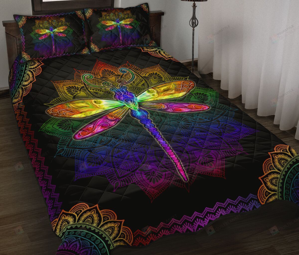 Dragonfly Colorful Mandala Quilt Bedding Set