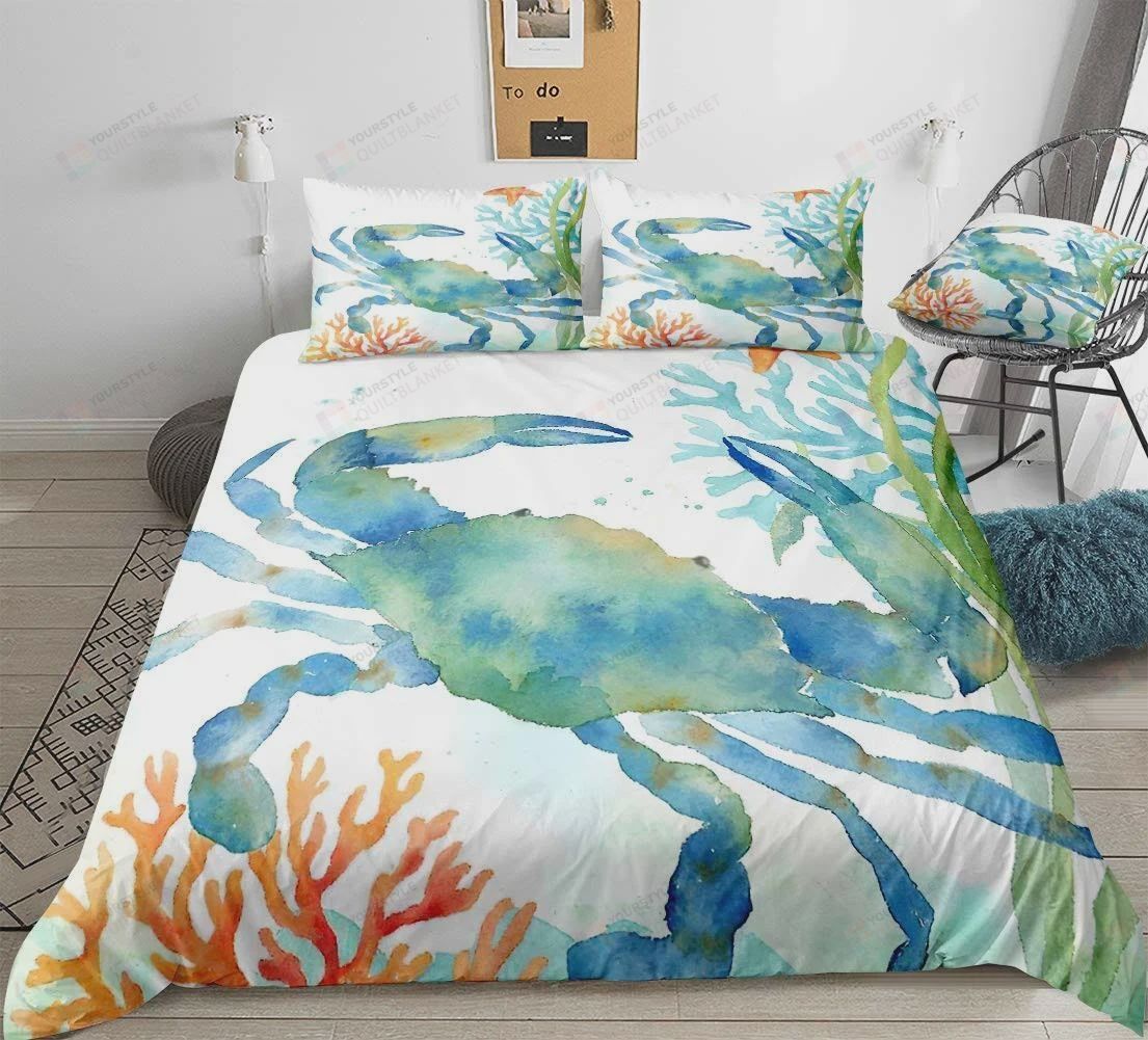 Merryword Ocean Bedding Watercolor Crab Cotton Bed Sheets Spread Comforter Duvet Cover Bedding Sets