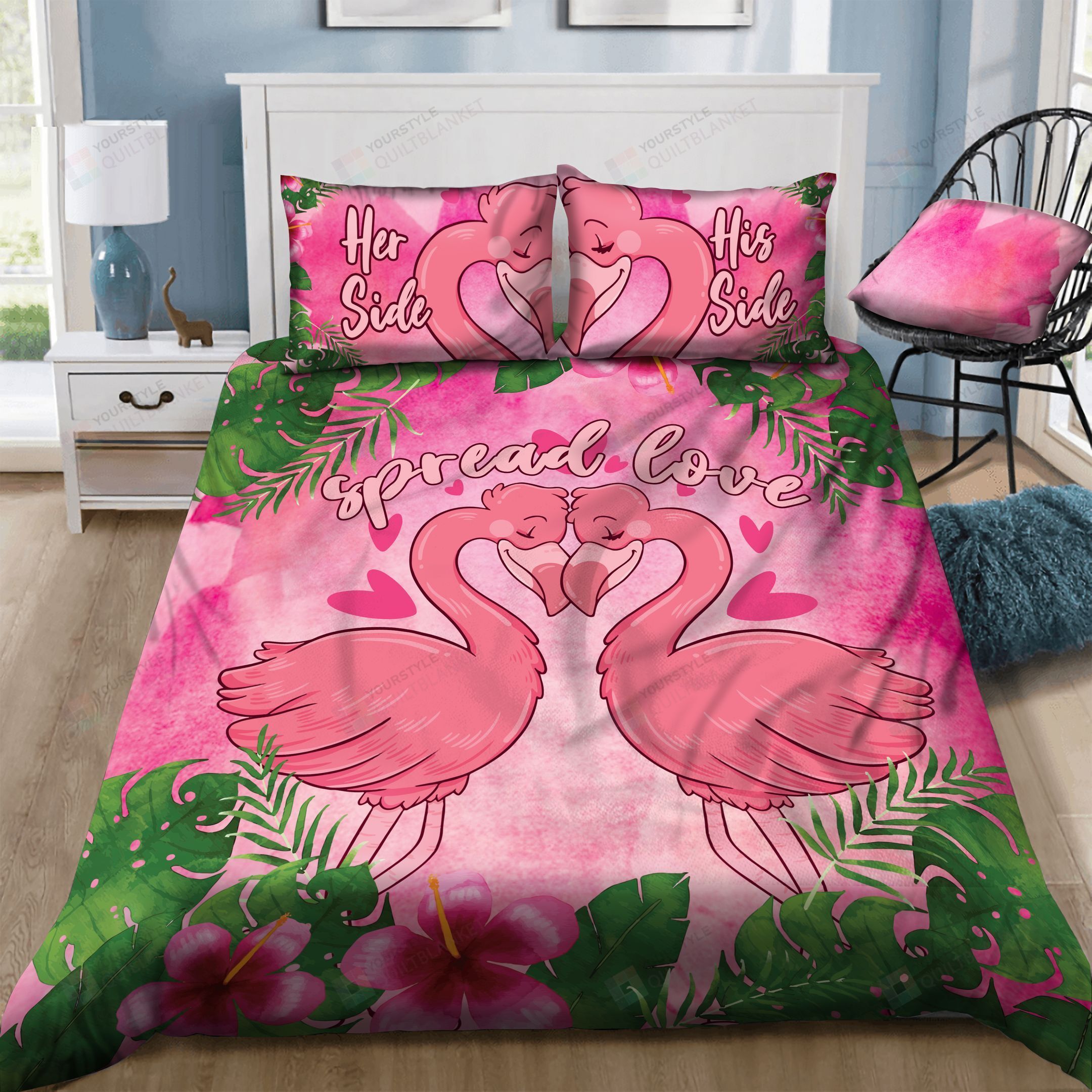 Flamingo Spread Love Bedding Set Bed Sheets Spread Comforter Duvet Cover Bedding Sets