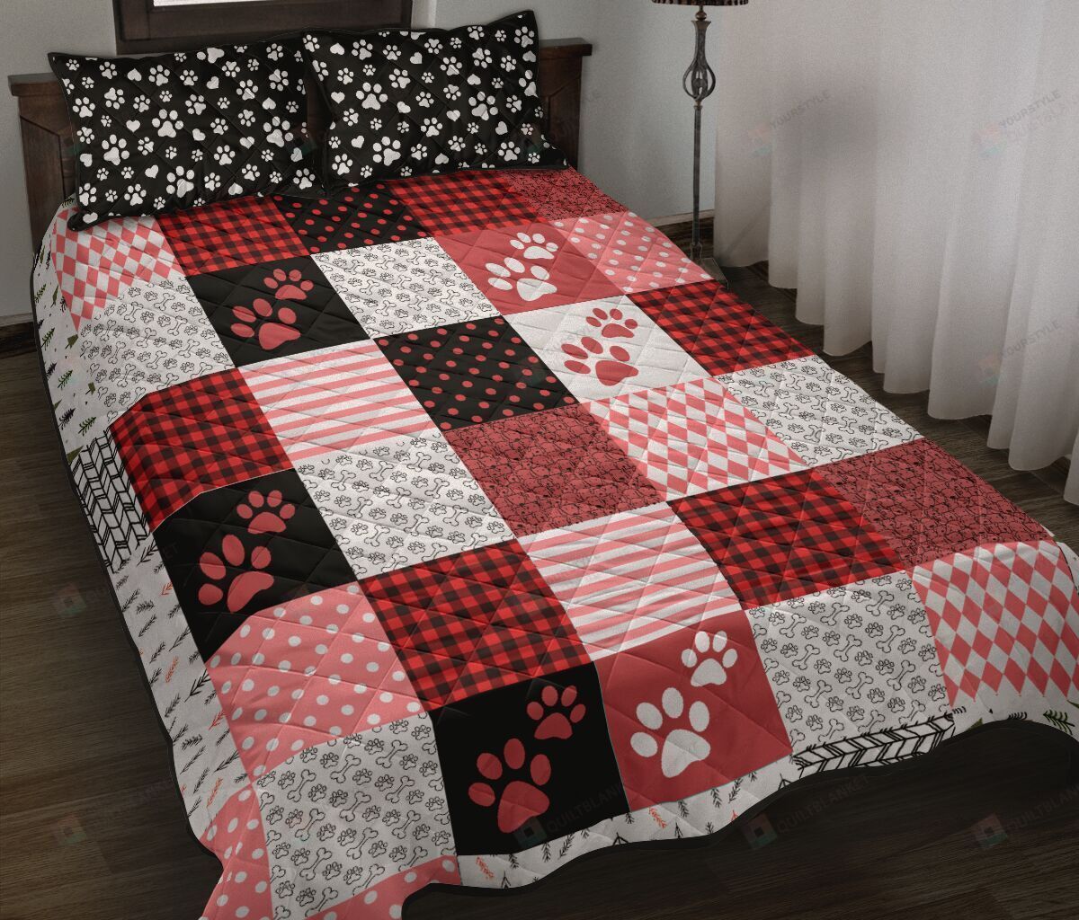 Dog Paws Red Version Quilt Bedding Set