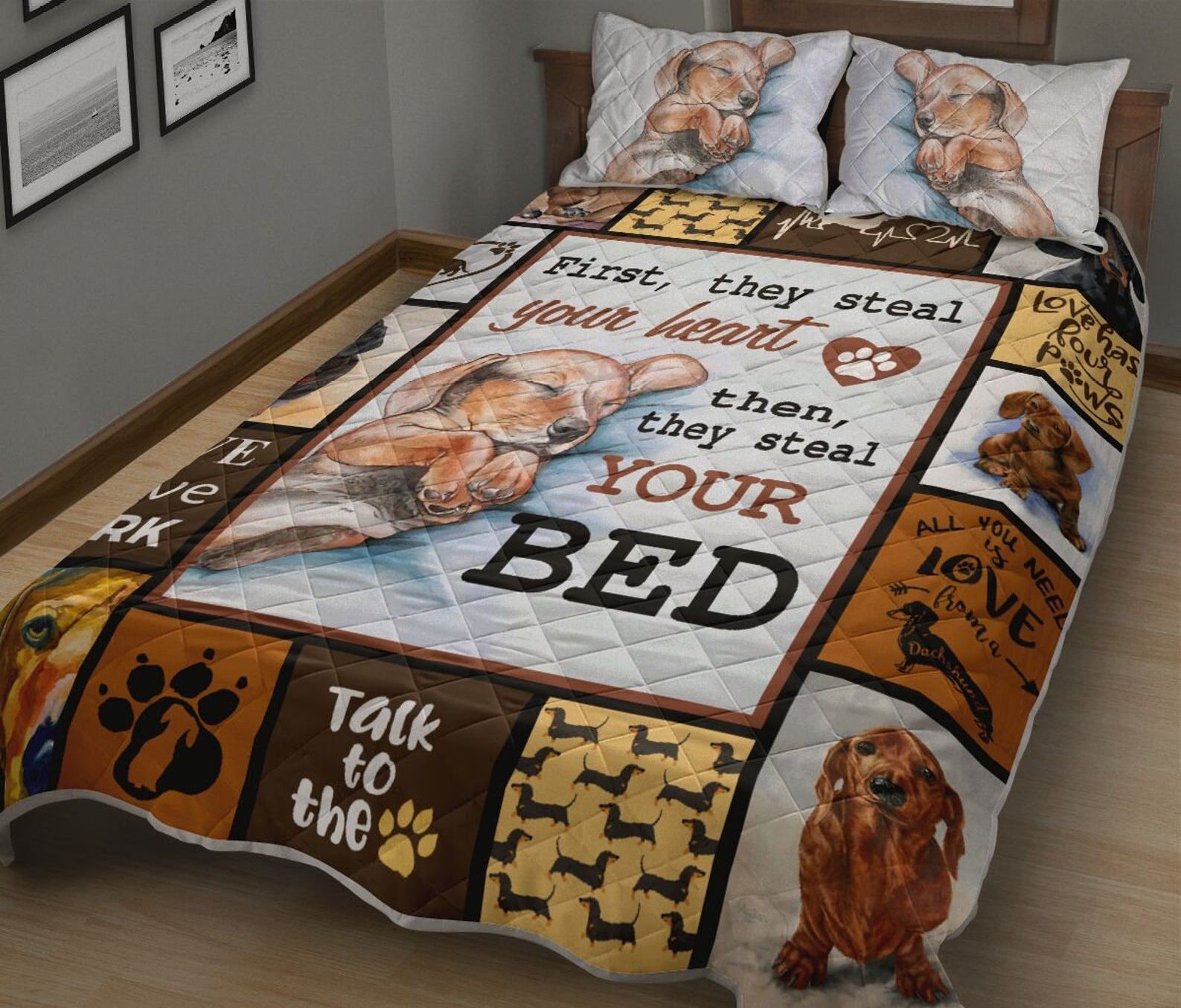 Dachshund They Steal Your Heart Quilt Bedding Set Cotton Bed Sheets Spread Comforter Duvet Cover Bedding Sets