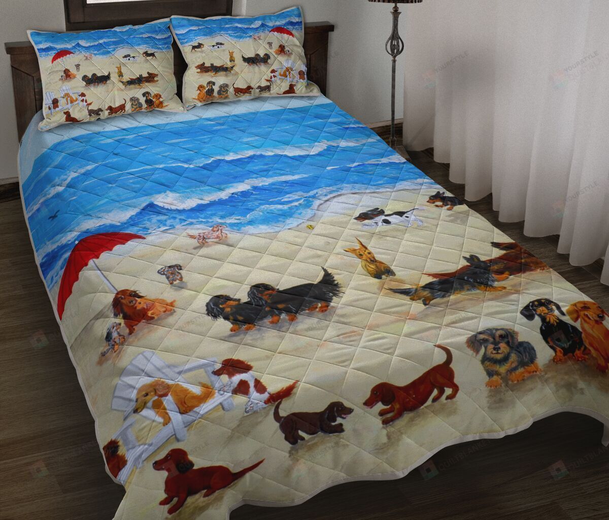 Dachshund In Beach Quilt Bedding Set