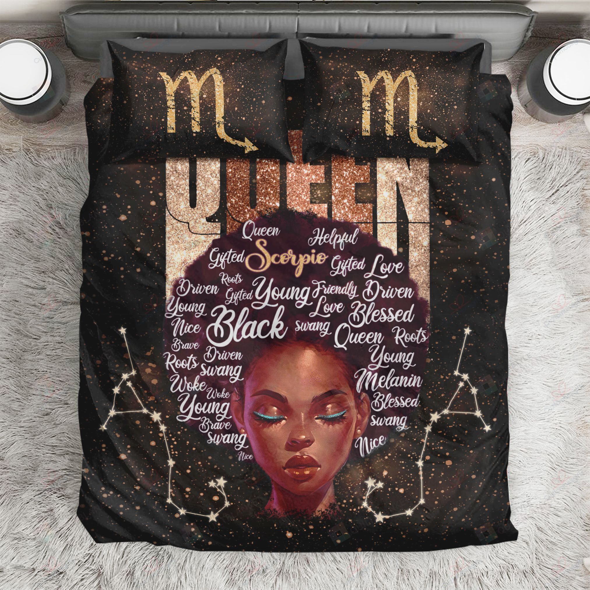 Black Queen  Scorpio Girl  Galaxy Bedding Set Bed Sheets Spread Comforter Duvet Cover Bedding Sets