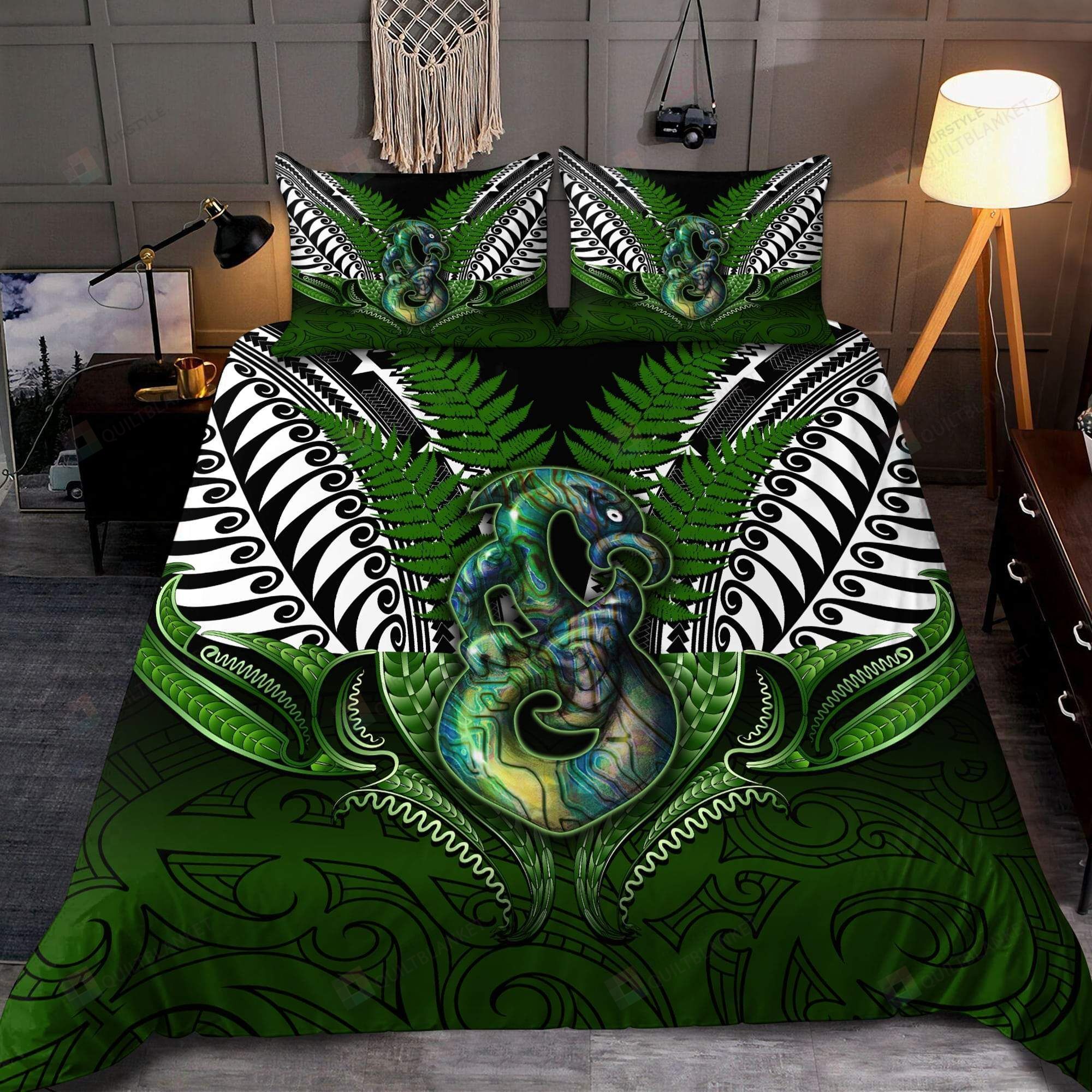 New Zealand Aotearoa Maori Tiki Silver Fern And Manaia Bedding Set Cotton Bed Sheets Spread Comforter Duvet Cover Bedding Sets