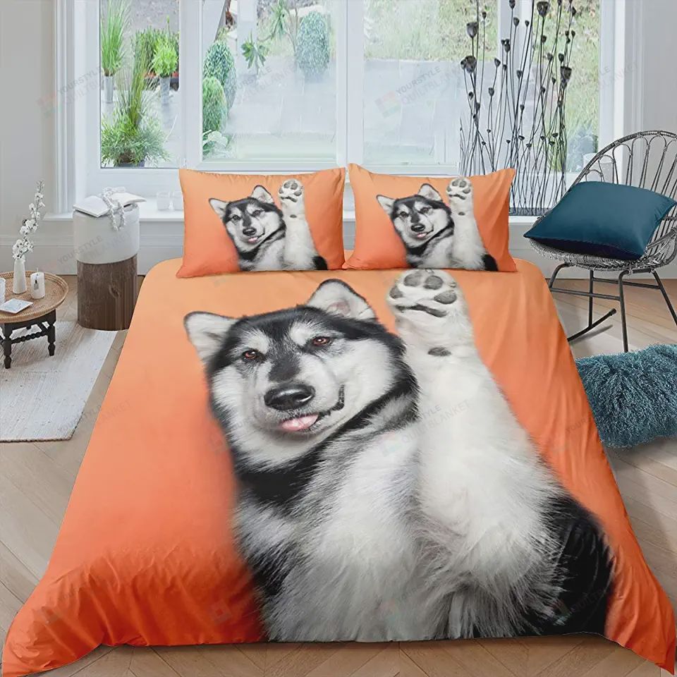 Huskey Cute Orange Bedding Set Bed Sheets Spread Comforter Duvet Cover Bedding Sets